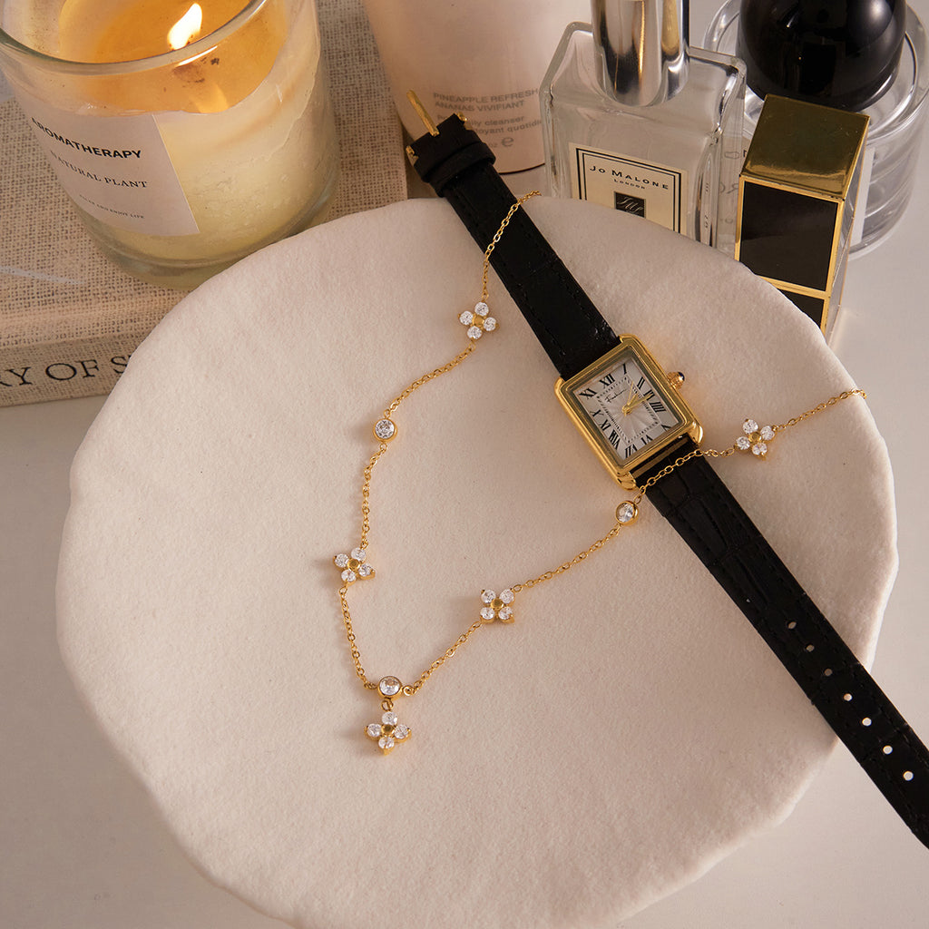 Titanium Steel Zircon Four Leaf Clover Necklace