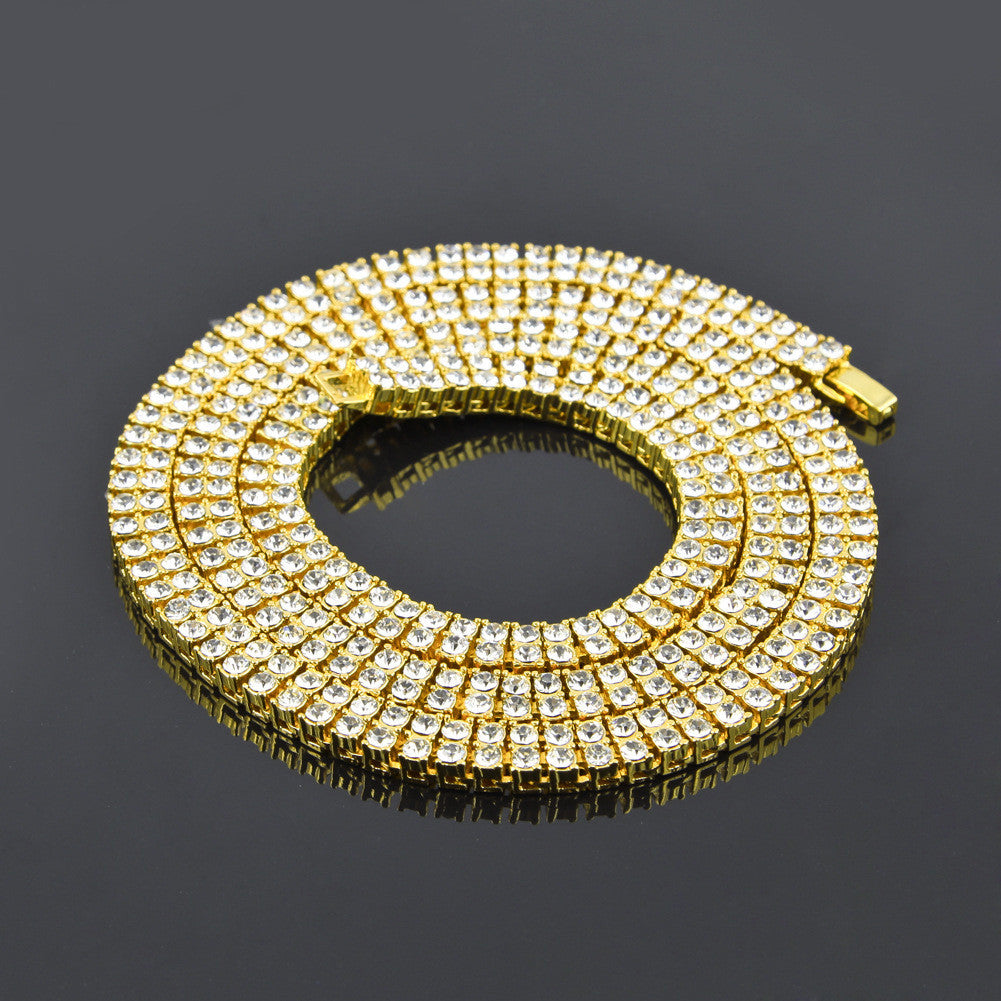 Collier hip-hop en alliage à 2 rangs de diamants