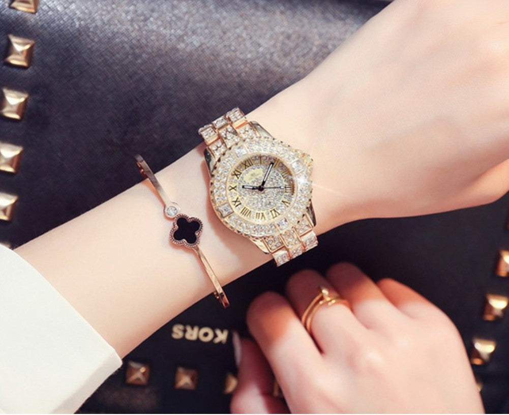 New Women's Rhinestone Watches Lady Dress Women's Diamond Watch Luxury Brand Bracelet Wristwatch Ladies Quartz Crystal Clocks 