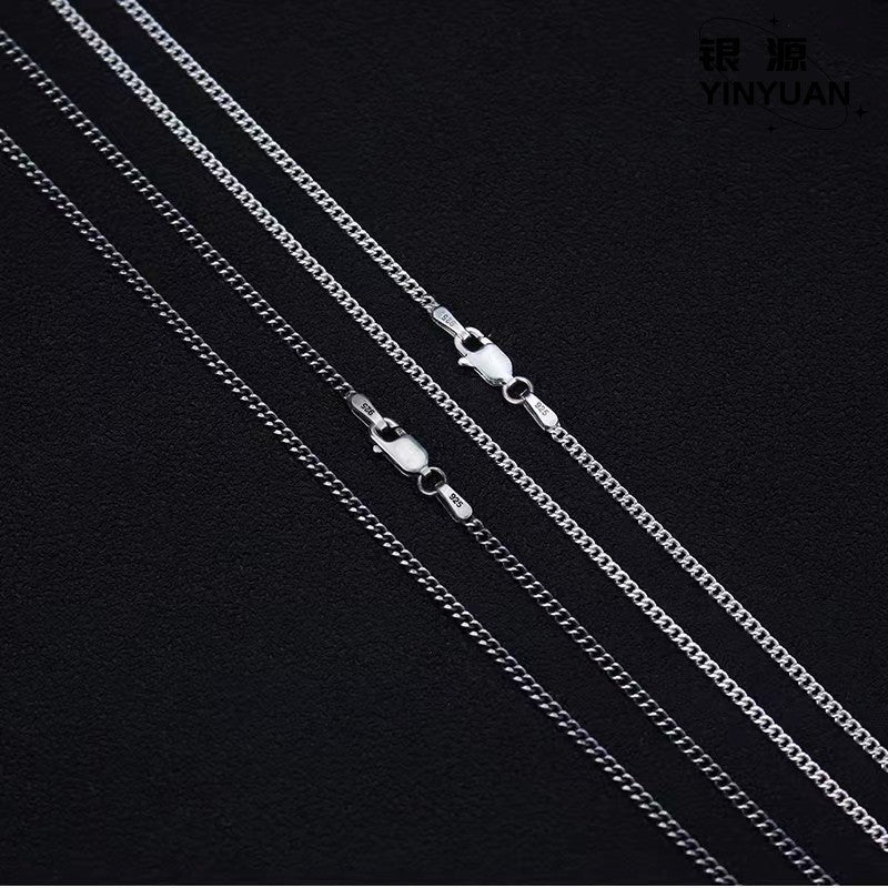 Collier au style vieilli en argent sterling 925, minimaliste, unisexe, avec une délicate chaîne cubaine