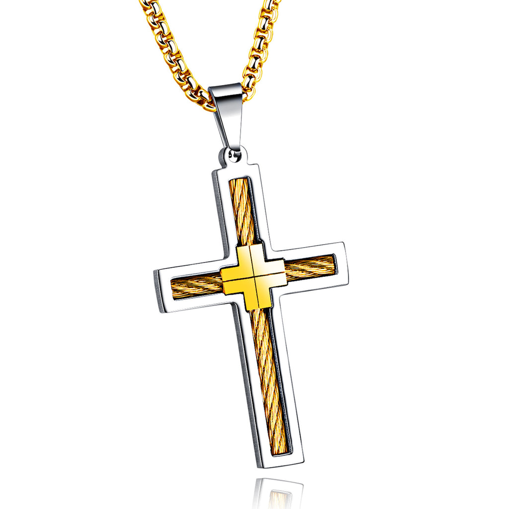Collier pour homme en acier titane avec croix filaire