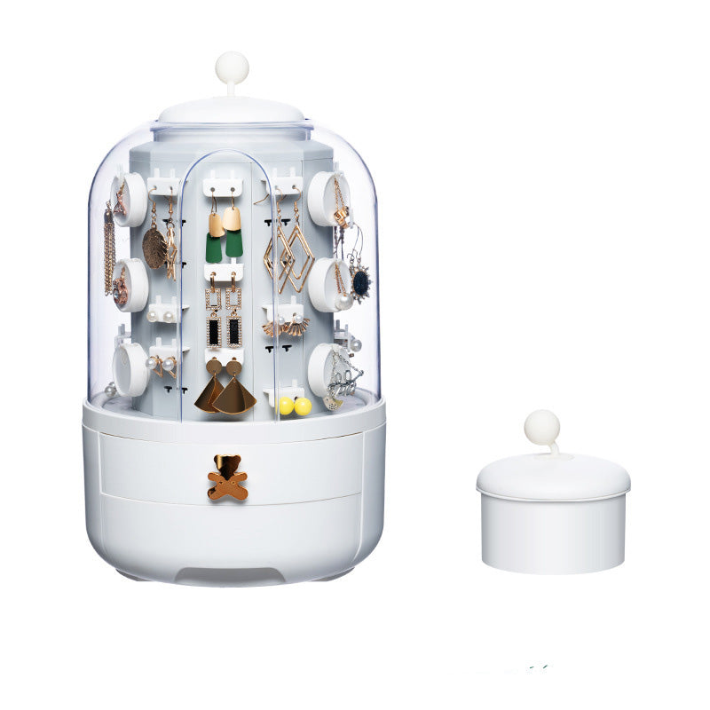 Boîte de rangement pour bijoux, organisateur de maquillage, présentoir pour boucles d’oreilles, bracelets et colliers, grande boîte en plastique à grande capacité avec rotation à 360 degrés