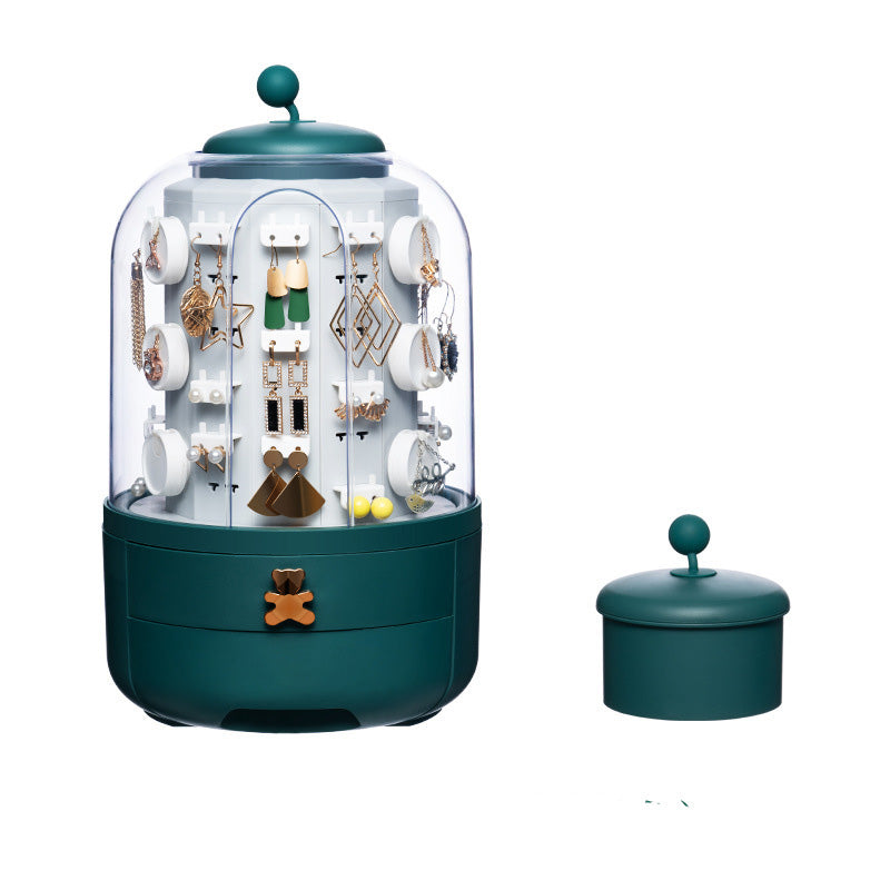 Boîte de rangement pour bijoux, organisateur de maquillage, présentoir pour boucles d’oreilles, bracelets et colliers, grande boîte en plastique à grande capacité avec rotation à 360 degrés