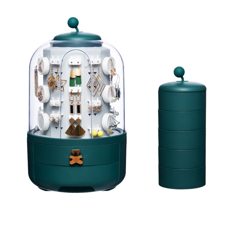 Boîte de rangement pour bijoux, organisateur de maquillage, présentoir pour boucles d’oreilles, bracelets et colliers, grande boîte en plastique à grande capacité avec rotation à 360 degrés