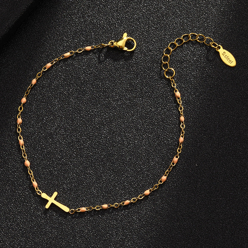 Bracelet croix tendance en perles de rocaille colorées à effet goutte d’huile, simple et polyvalent