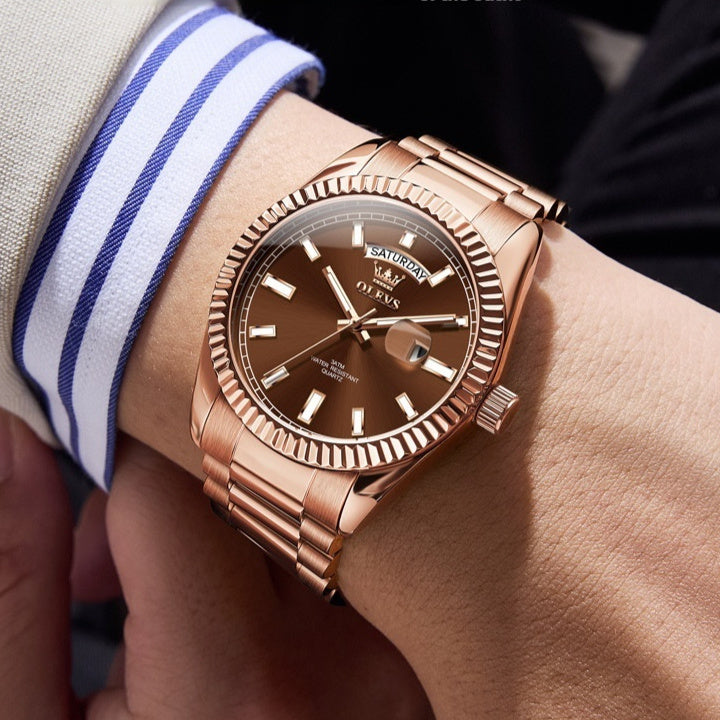 Montre-bracelet étanche, lumineuse, style business, avec bracelet en acier.