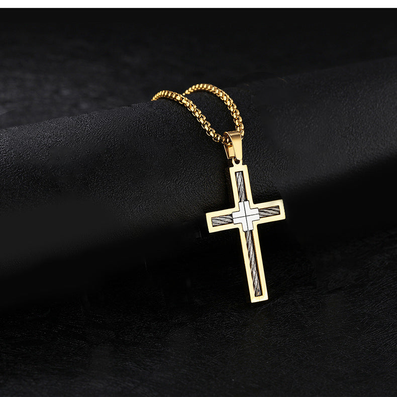 Collier pour homme en acier titane avec croix filaire