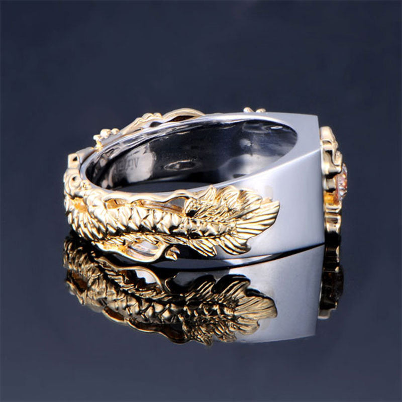 Nouvelle bague pour homme au motif dragon imposant, zircons et strass bicolores, style mode punk hip-hop
