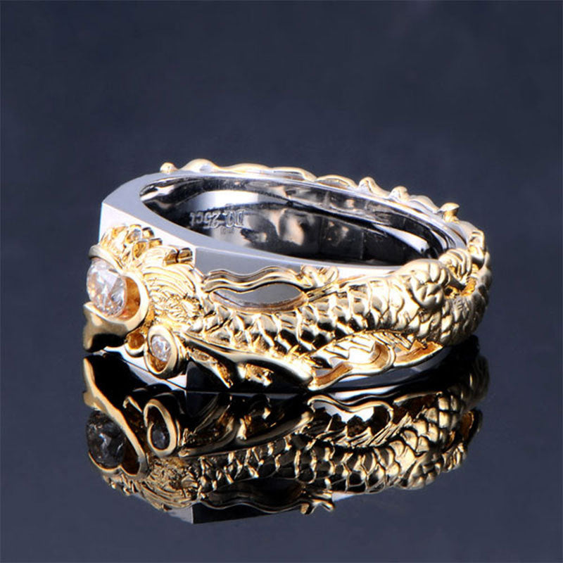 Nouvelle bague pour homme au motif dragon imposant, zircons et strass bicolores, style mode punk hip-hop