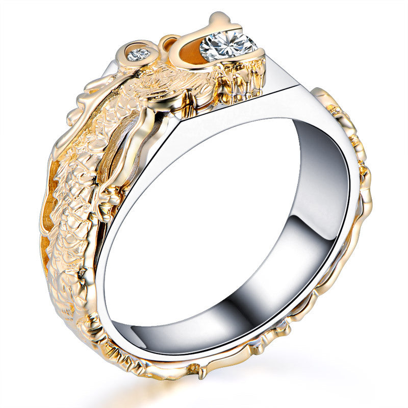 Nouvelle bague pour homme au motif dragon imposant, zircons et strass bicolores, style mode punk hip-hop