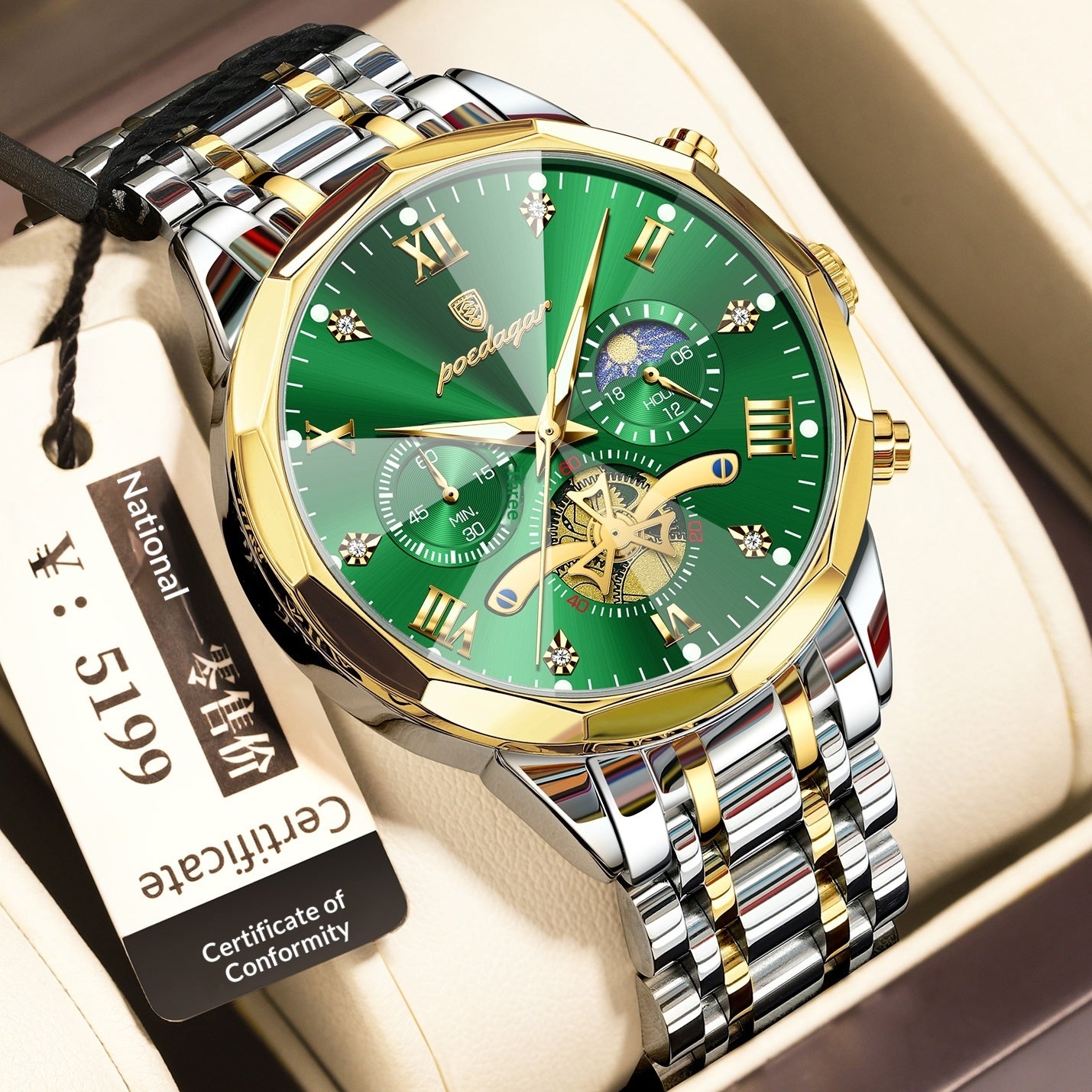 Montre homme quartz étanche et multifonctionnelle