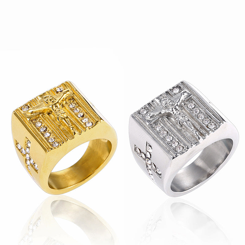 Bague rétro religieuse Jésus-Christ, style européen et américain