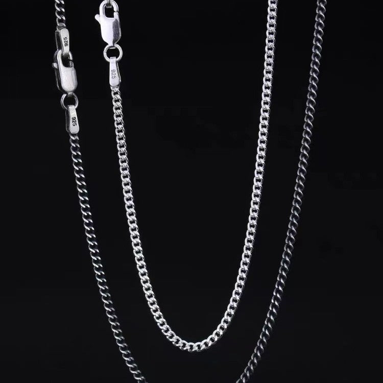 Collier au style vieilli en argent sterling 925, minimaliste, unisexe, avec une délicate chaîne cubaine