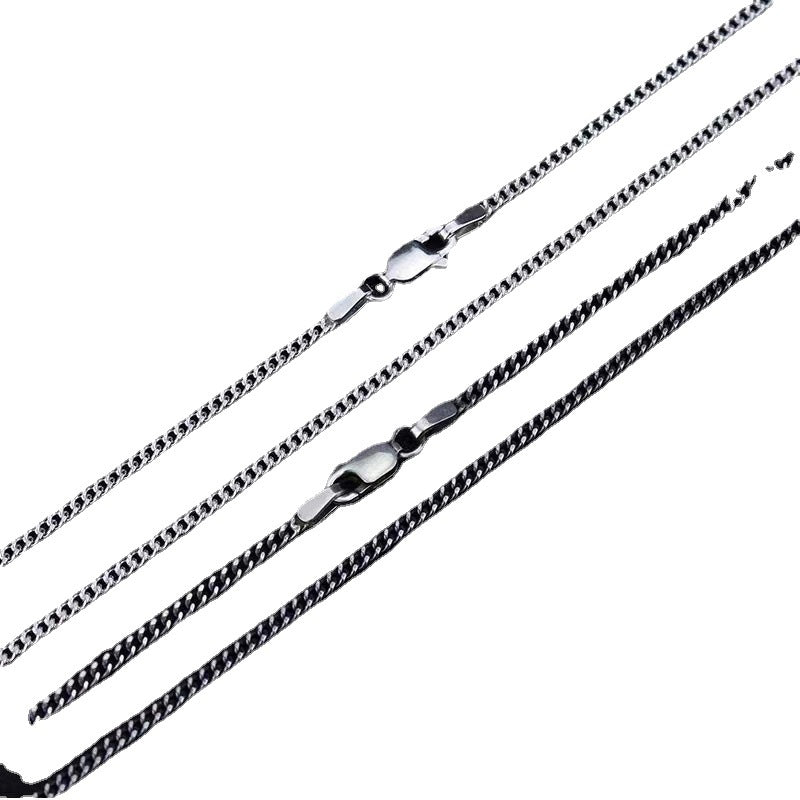 Collier au style vieilli en argent sterling 925, minimaliste, unisexe, avec une délicate chaîne cubaine