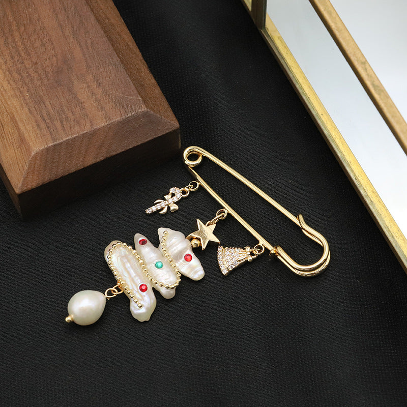 Broche en perles d’eau douce naturelles pour femme, originale et de luxe discret