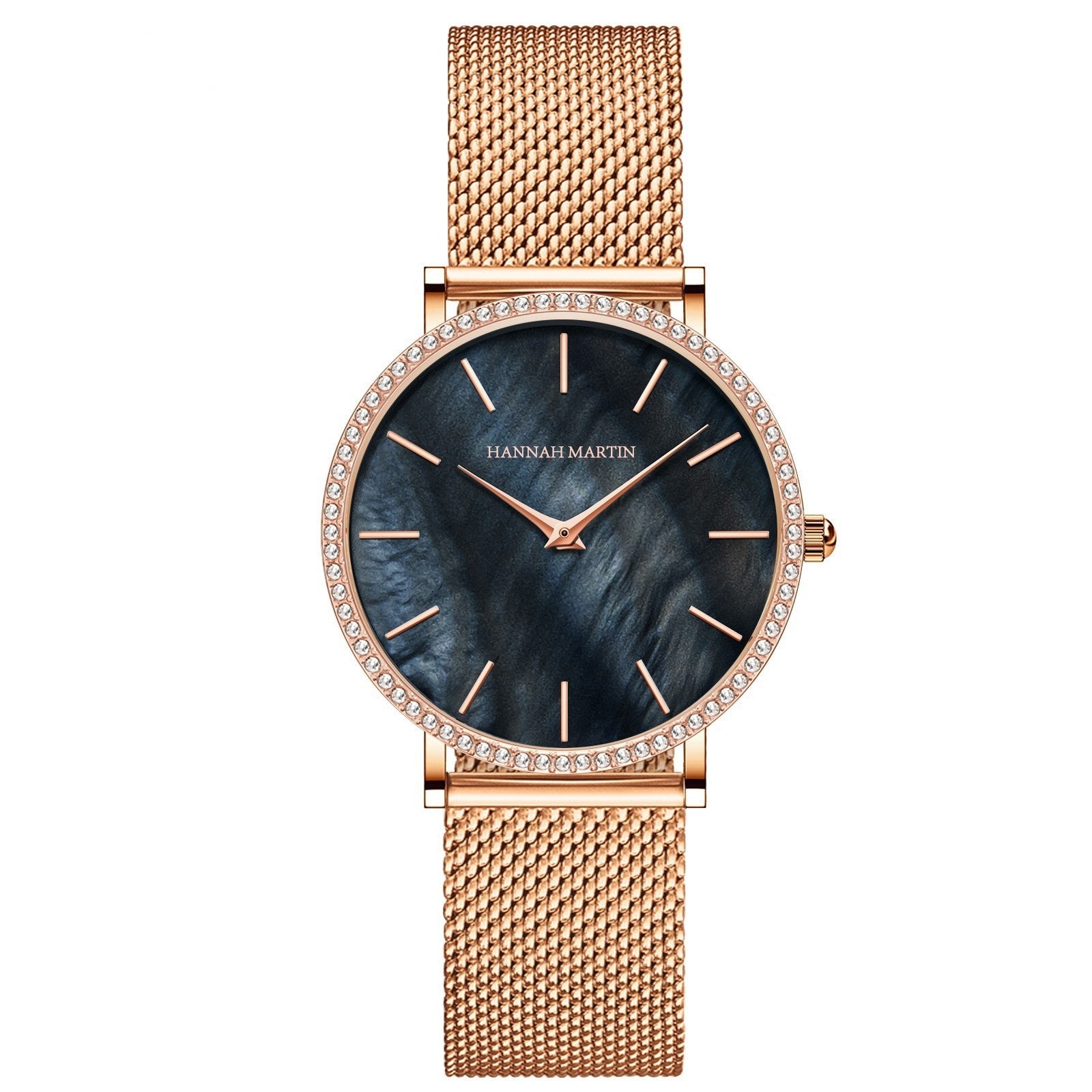 Montre à quartz pour femme en acier inoxydable, boîtier et bracelet entièrement en acier, cadran nacré serti de diamants