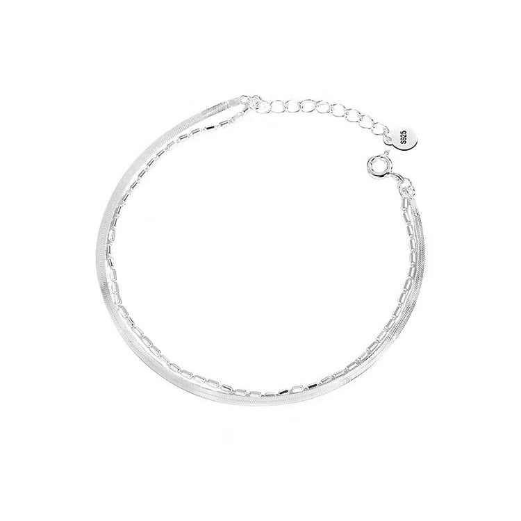 Bracelet double couche pour femme en chaîne serpent plate plaquée argent 925