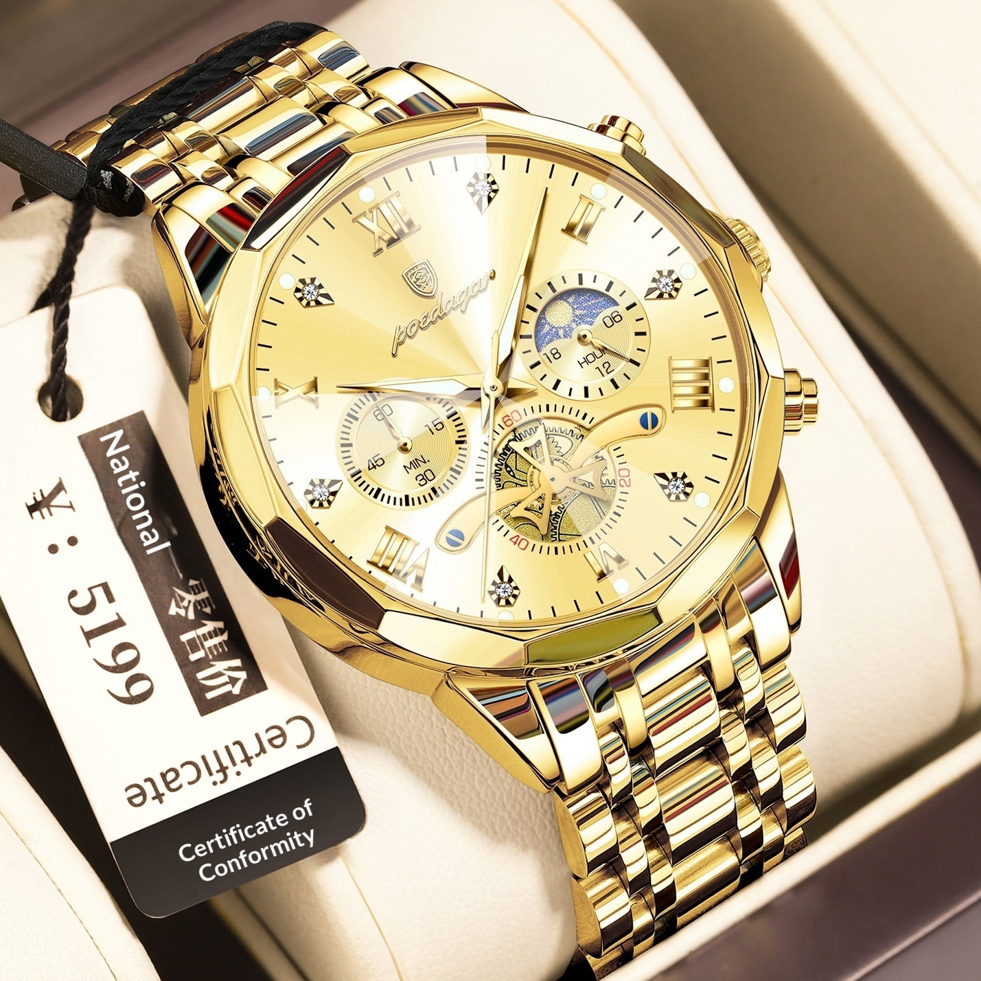 Montre homme quartz étanche et multifonctionnelle