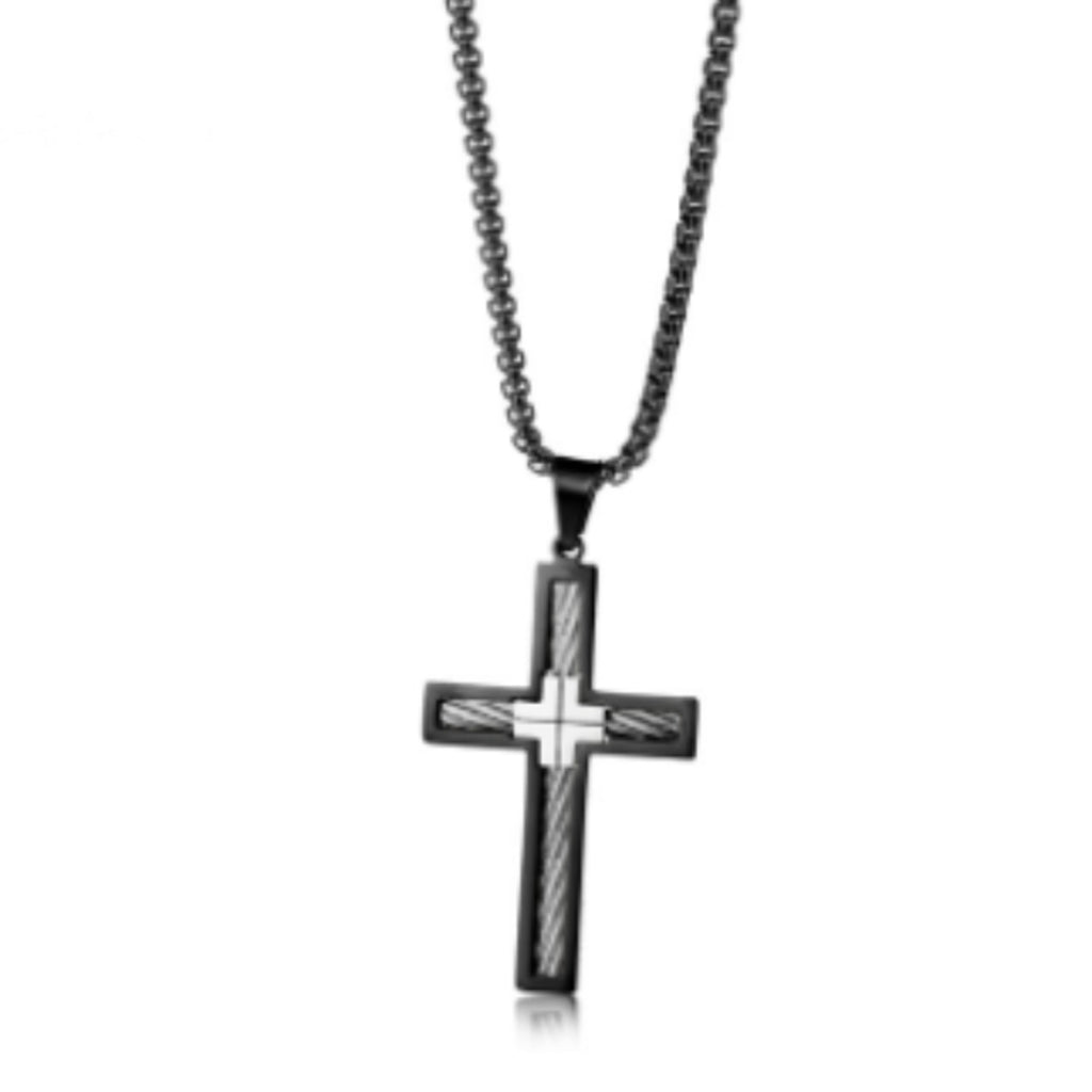 Collier pour homme en acier titane avec croix filaire