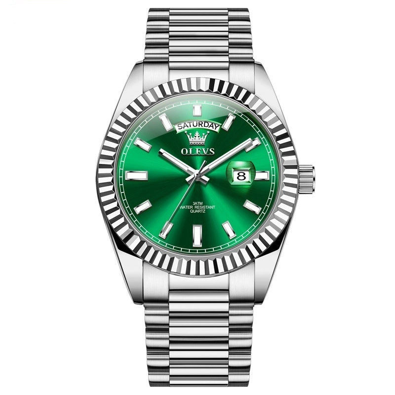 Montre-bracelet étanche, lumineuse, style business, avec bracelet en acier.