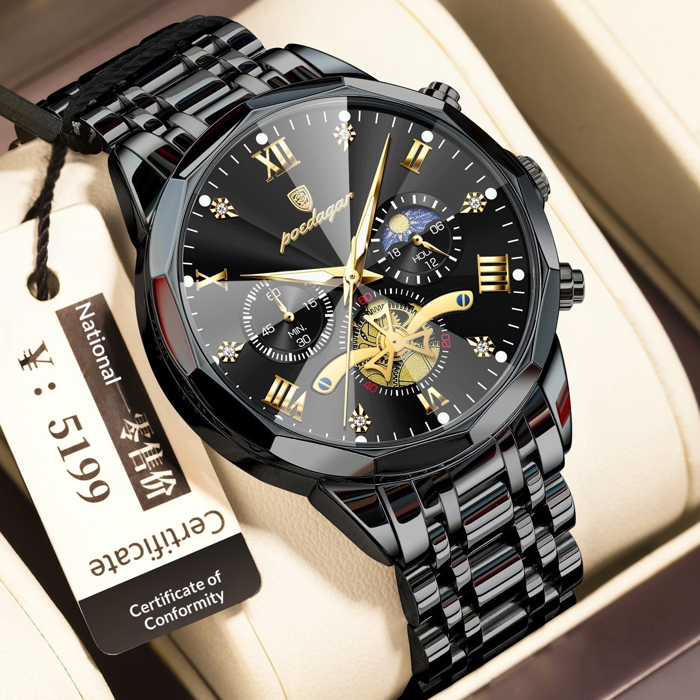 Montre homme quartz étanche et multifonctionnelle