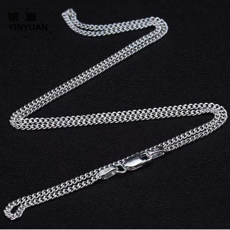 Collier au style vieilli en argent sterling 925, minimaliste, unisexe, avec une délicate chaîne cubaine