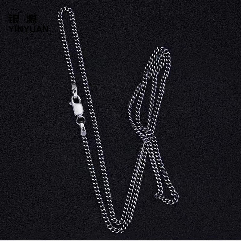 Collier au style vieilli en argent sterling 925, minimaliste, unisexe, avec une délicate chaîne cubaine
