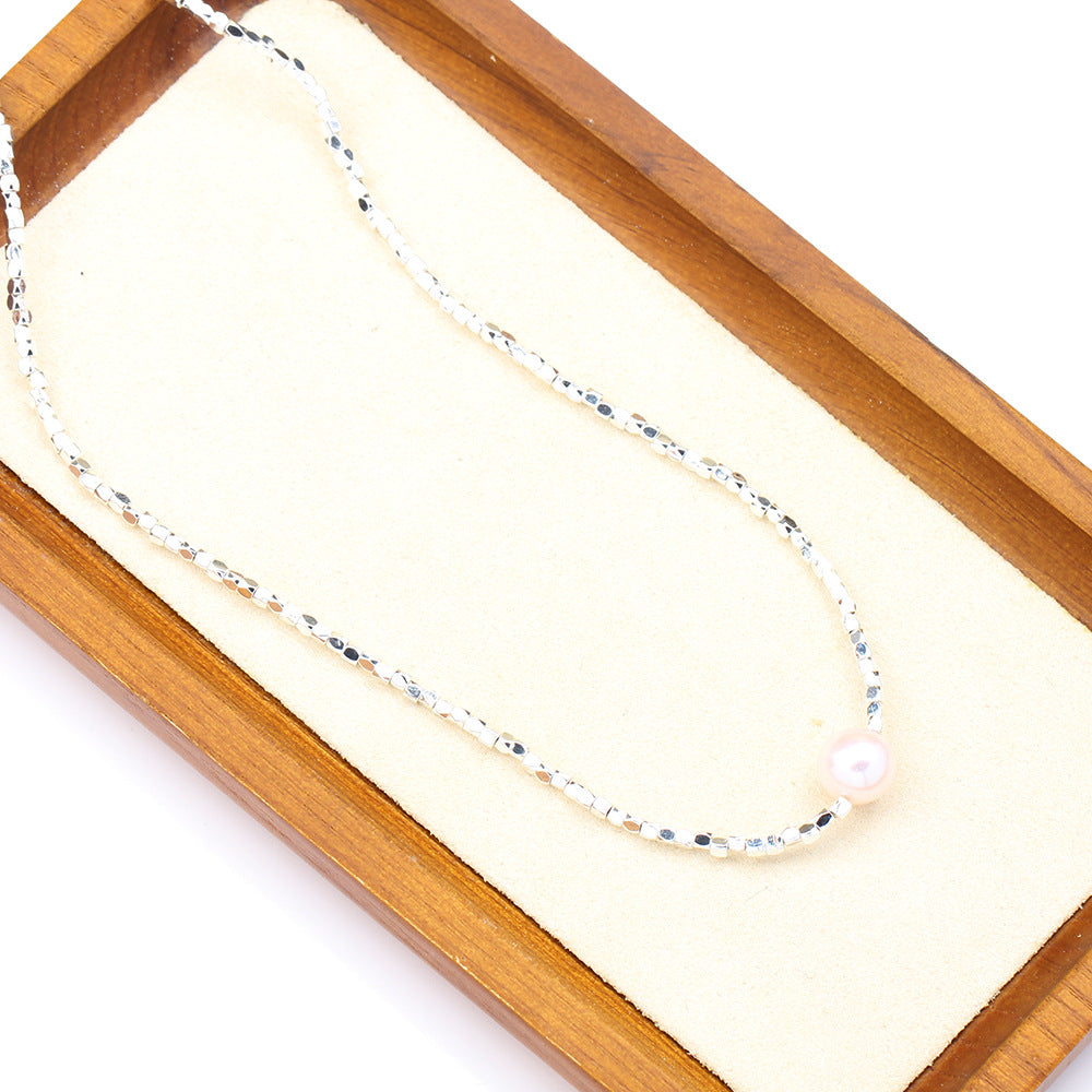 Nouveau collier en argent fragmenté, simple et mignon, avec pendentif en perle naturelle, perles colorées, chaîne ras-du-cou, accessoires pour femme