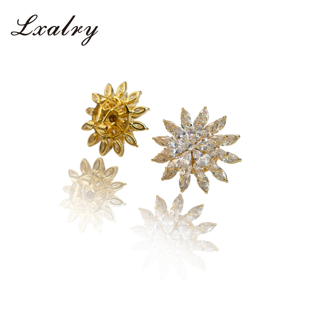 Parure de bijoux Lxalry en cuivre plaqué or 18 carats à motif floral – style baroque, bague et boucles d’oreilles imposantes – hypoallergénique, résistante au ternissement, cadeau élégant pour femme