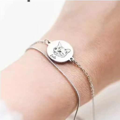 Bracelet double couche en acier inoxydable, personnalisé et commémoratif pour animal de compagnie, avec gravure DIY du prénom