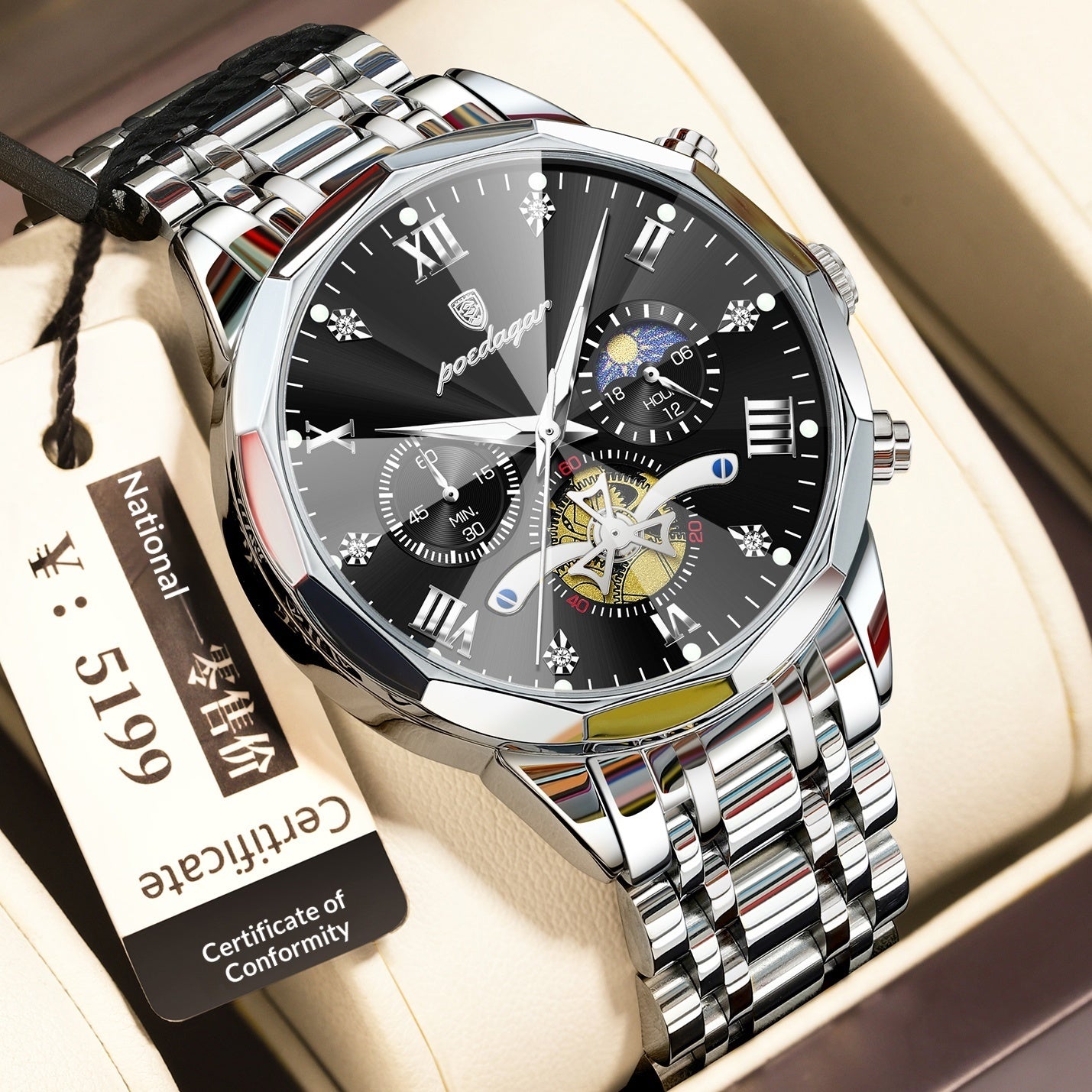 Montre homme quartz étanche et multifonctionnelle