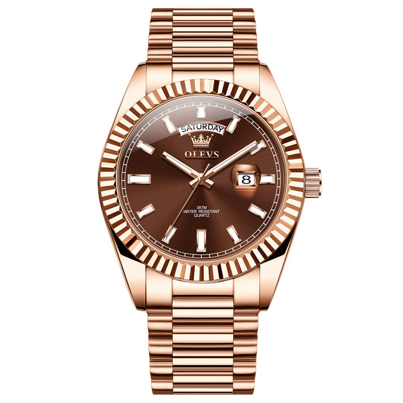 Montre-bracelet étanche, lumineuse, style business, avec bracelet en acier.