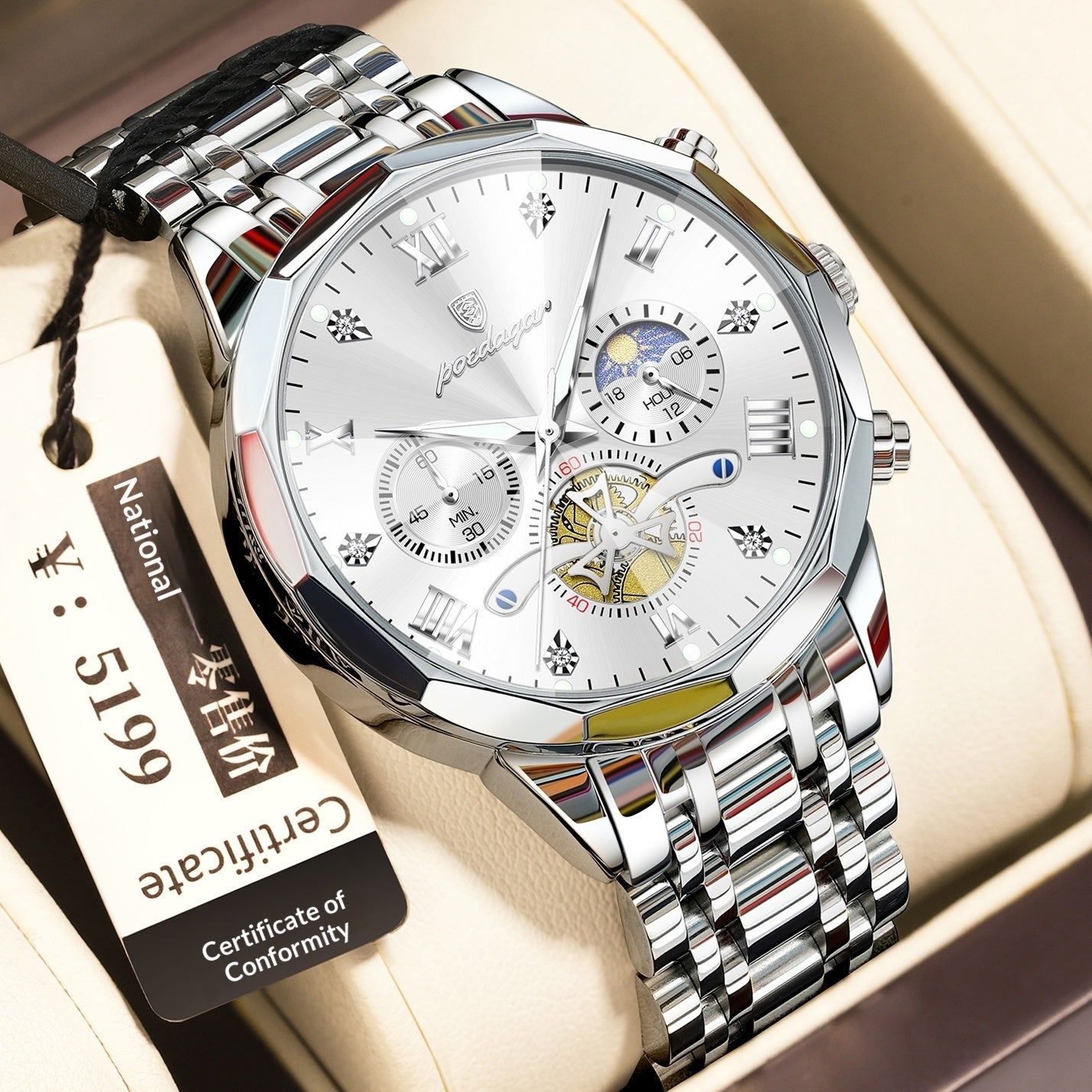 Montre homme quartz étanche et multifonctionnelle