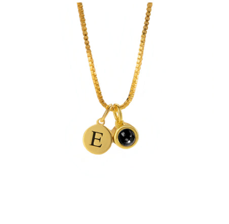 Collier avec disque à projection photo et initiales gravées personnalisées