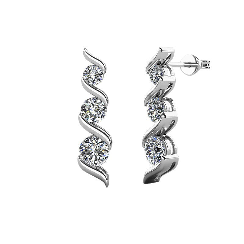 Parure collier et boucles d’oreilles clous en argent S925 serties de diamant, facile à assortir