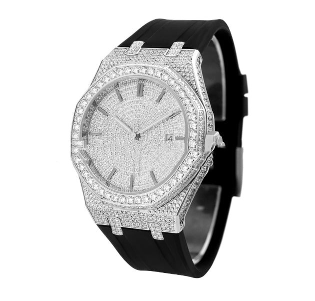 Montre homme en moissanite, automatique, mécanique de style européen et américain, avec bracelet en acier.