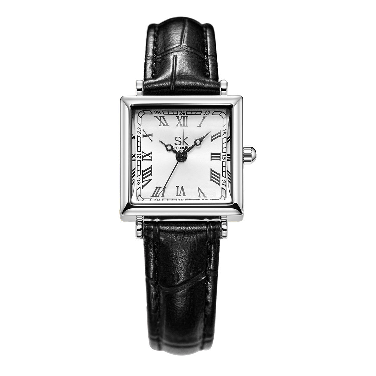 Montre pour femme à petit cadran carré de style rétro avec bracelet en cuir