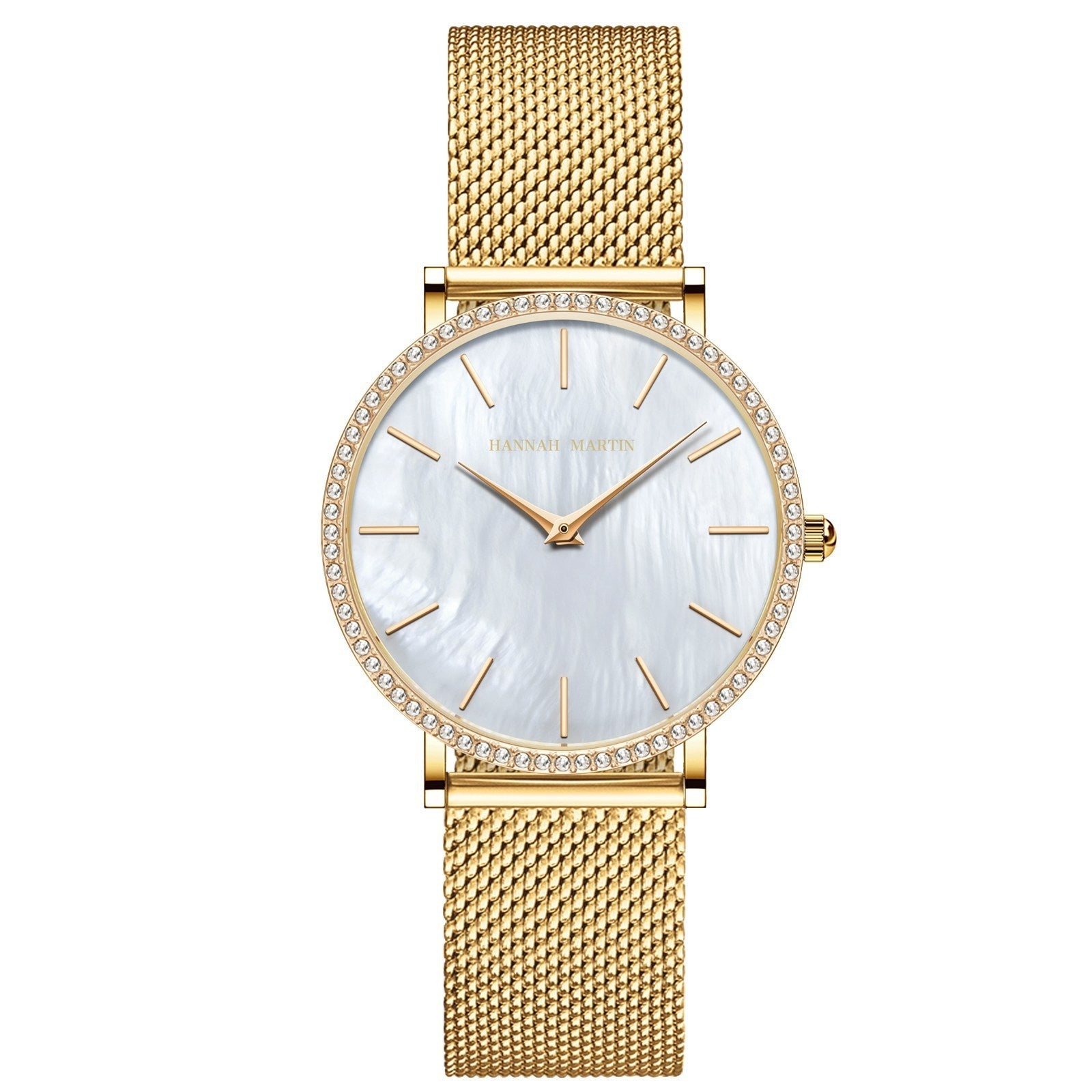 Montre à quartz pour femme en acier inoxydable, boîtier et bracelet entièrement en acier, cadran nacré serti de diamants