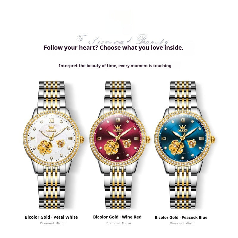 Montre mécanique squelette pour femme, bracelet en acier, étanche