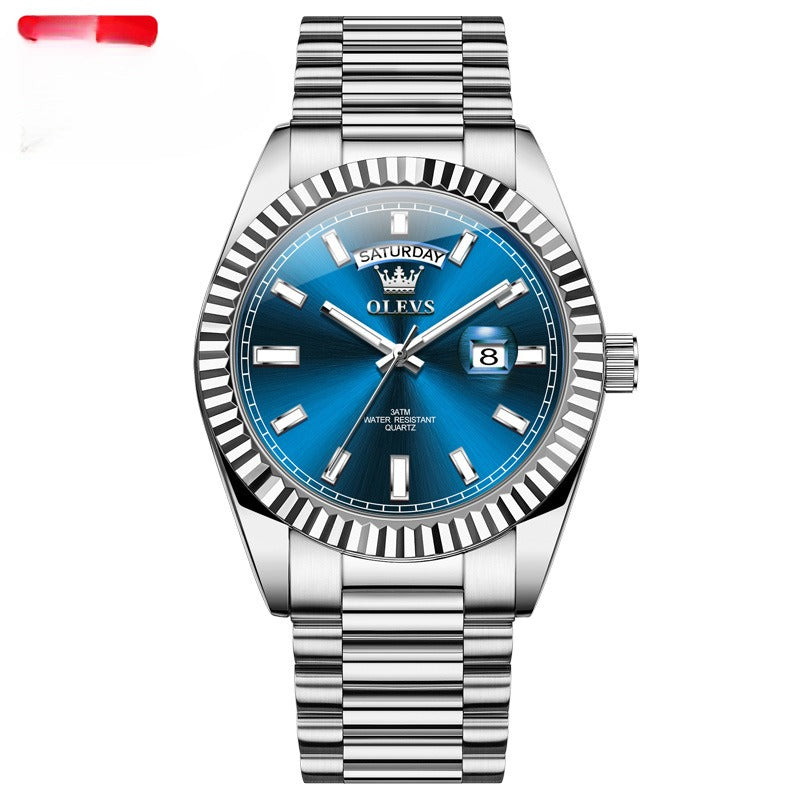 Montre-bracelet étanche, lumineuse, style business, avec bracelet en acier.