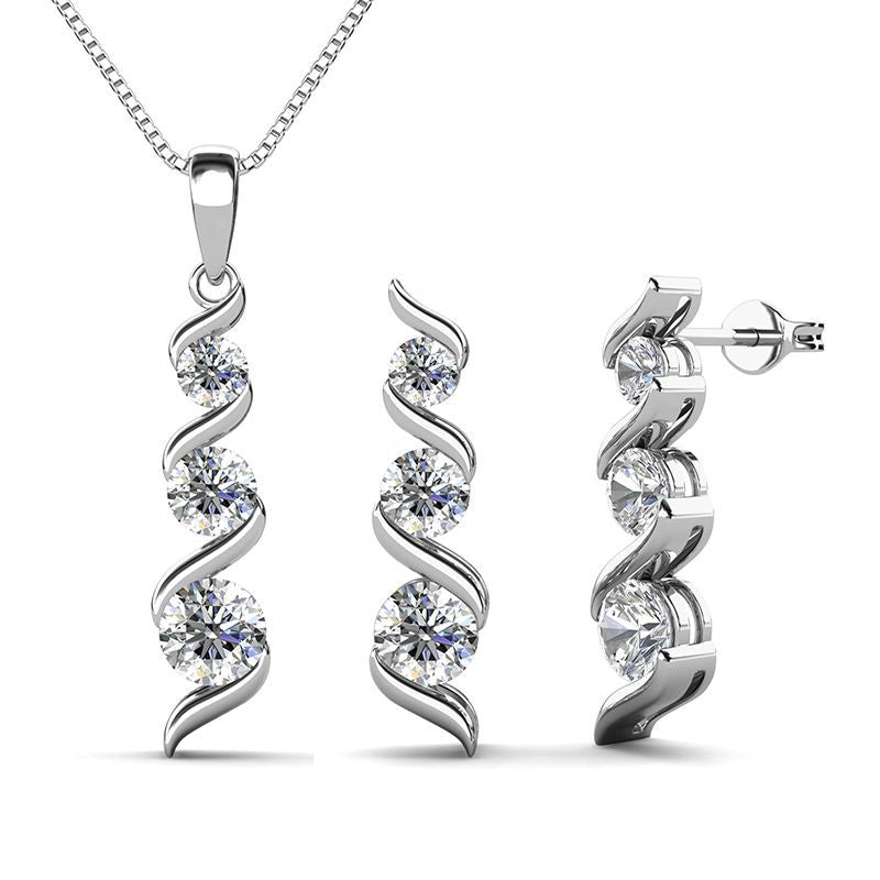 Parure collier et boucles d’oreilles clous en argent S925 serties de diamant, facile à assortir