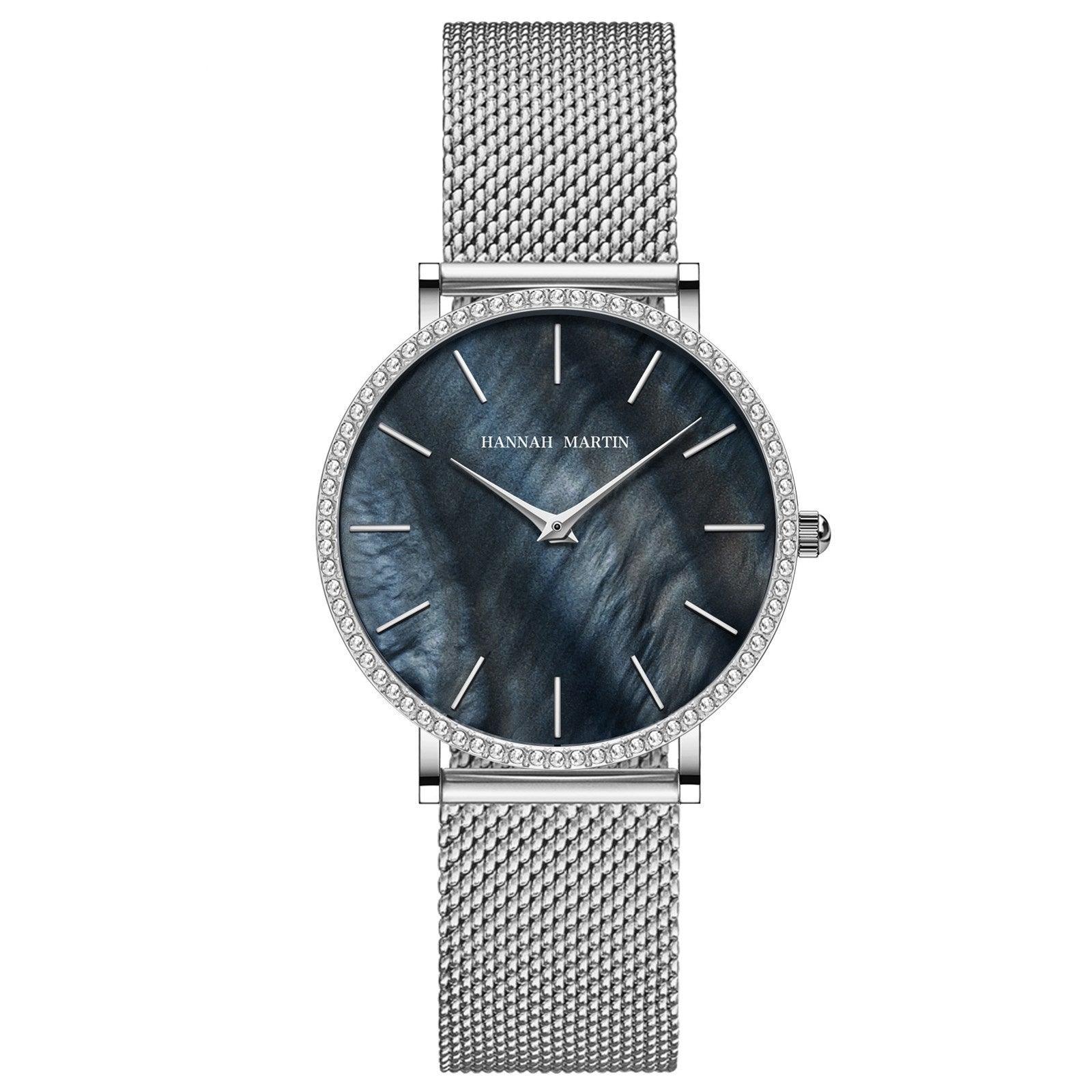 Montre à quartz pour femme en acier inoxydable, boîtier et bracelet entièrement en acier, cadran nacré serti de diamants