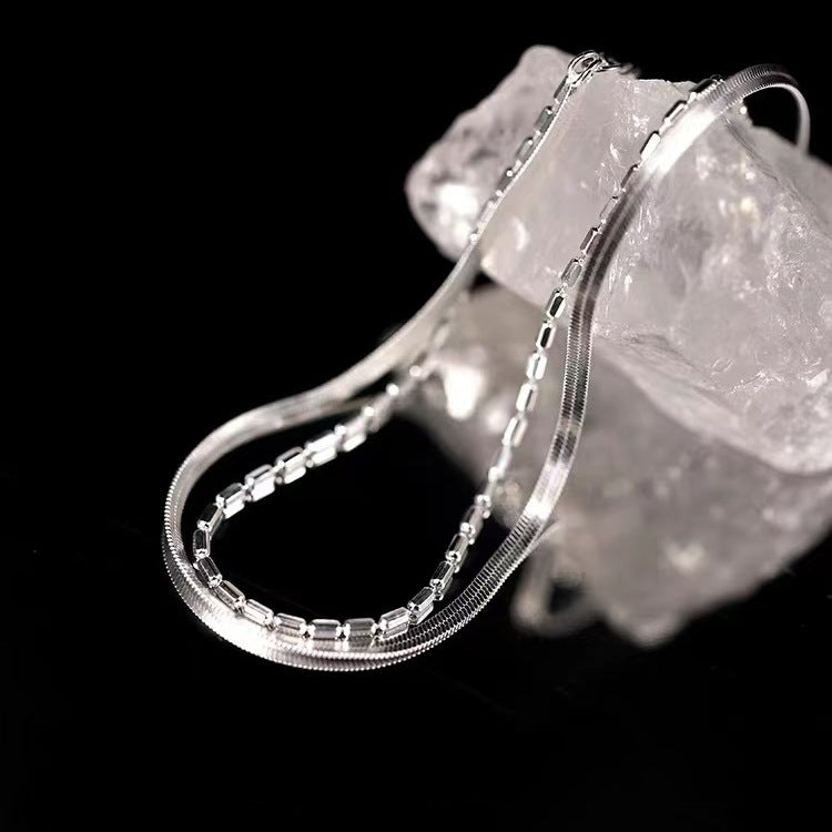 Bracelet double couche pour femme en chaîne serpent plate plaquée argent 925