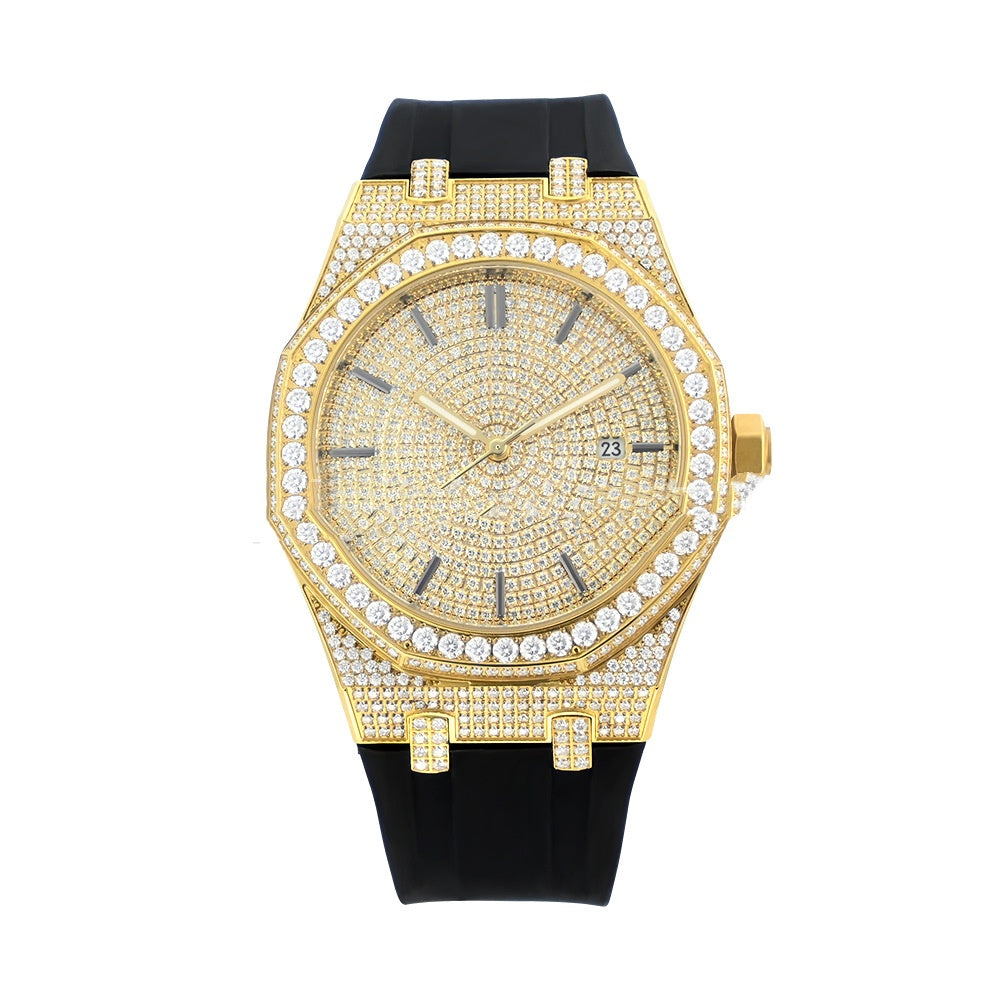 Montre homme en moissanite, automatique, mécanique de style européen et américain, avec bracelet en acier.