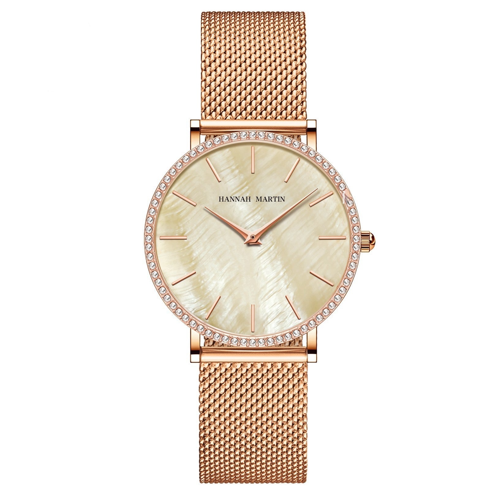 Montre à quartz pour femme en acier inoxydable, boîtier et bracelet entièrement en acier, cadran nacré serti de diamants