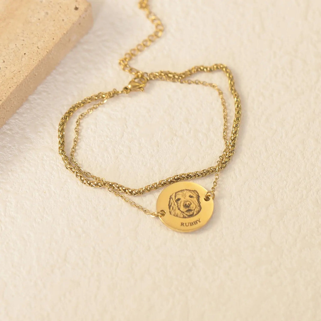 Bracelet double couche en acier inoxydable, personnalisé et commémoratif pour animal de compagnie, avec gravure DIY du prénom