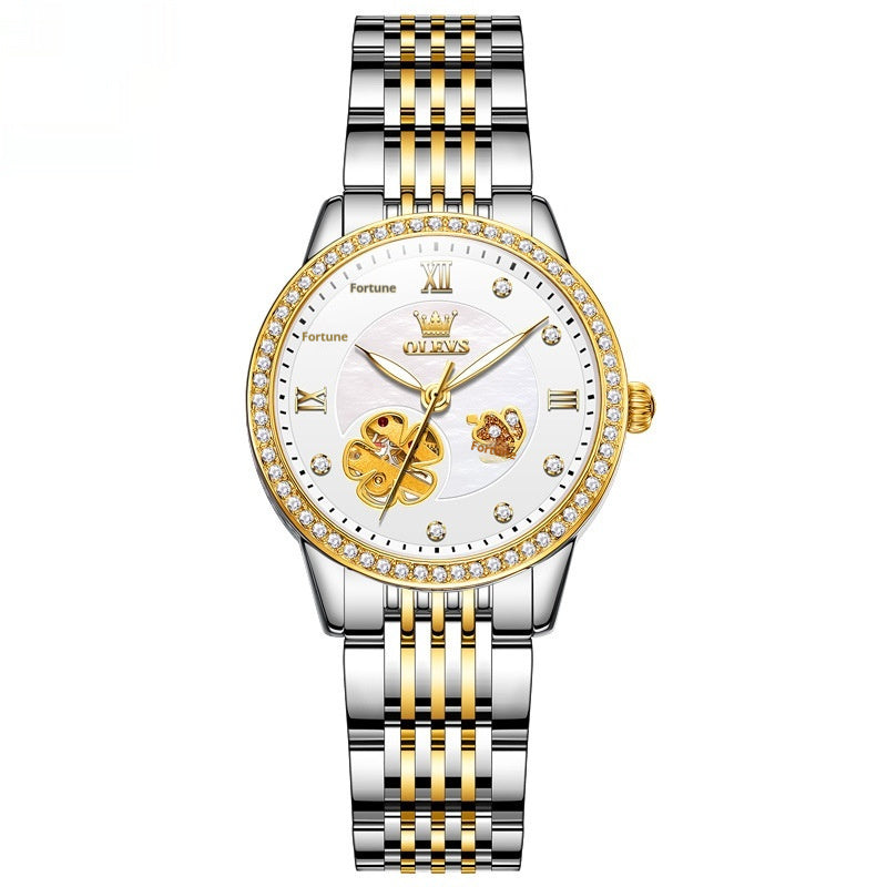 Montre mécanique squelette pour femme, bracelet en acier, étanche