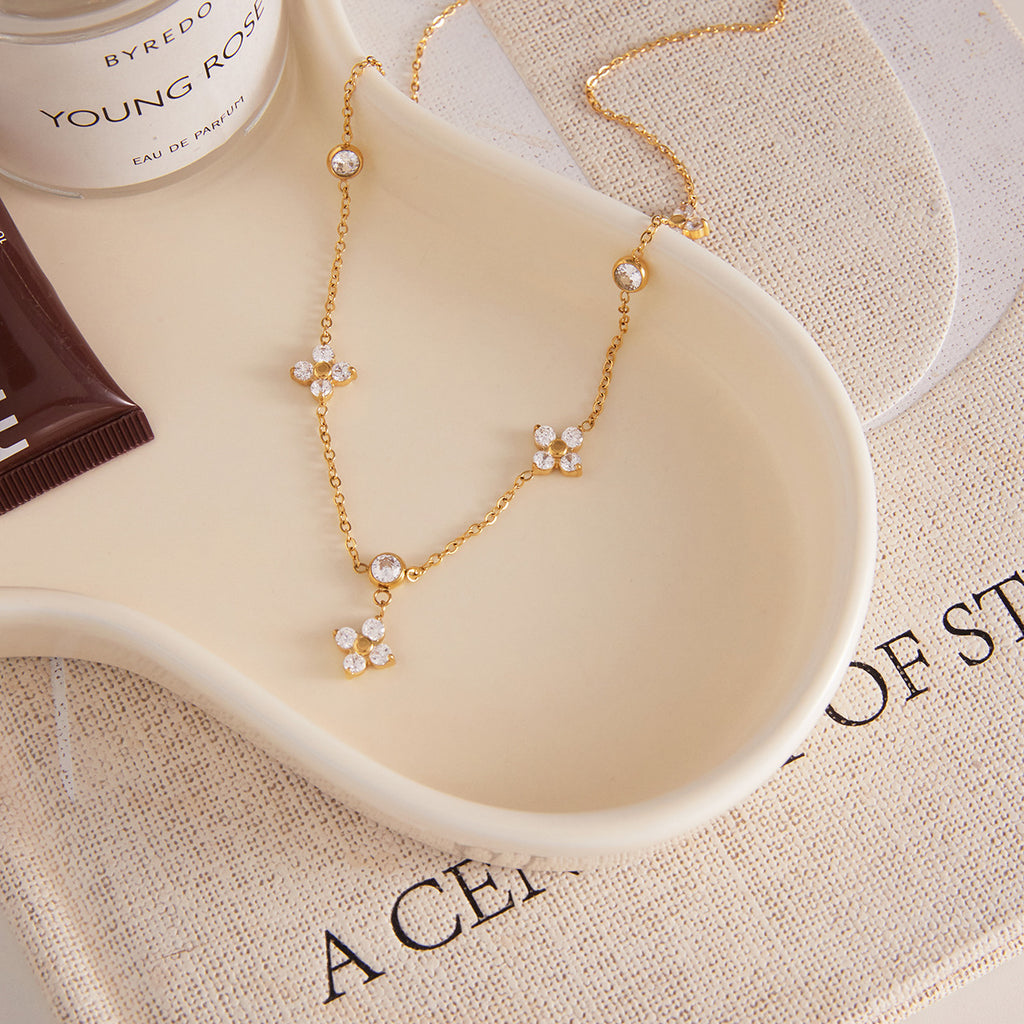 Titanium Steel Zircon Four Leaf Clover Necklace